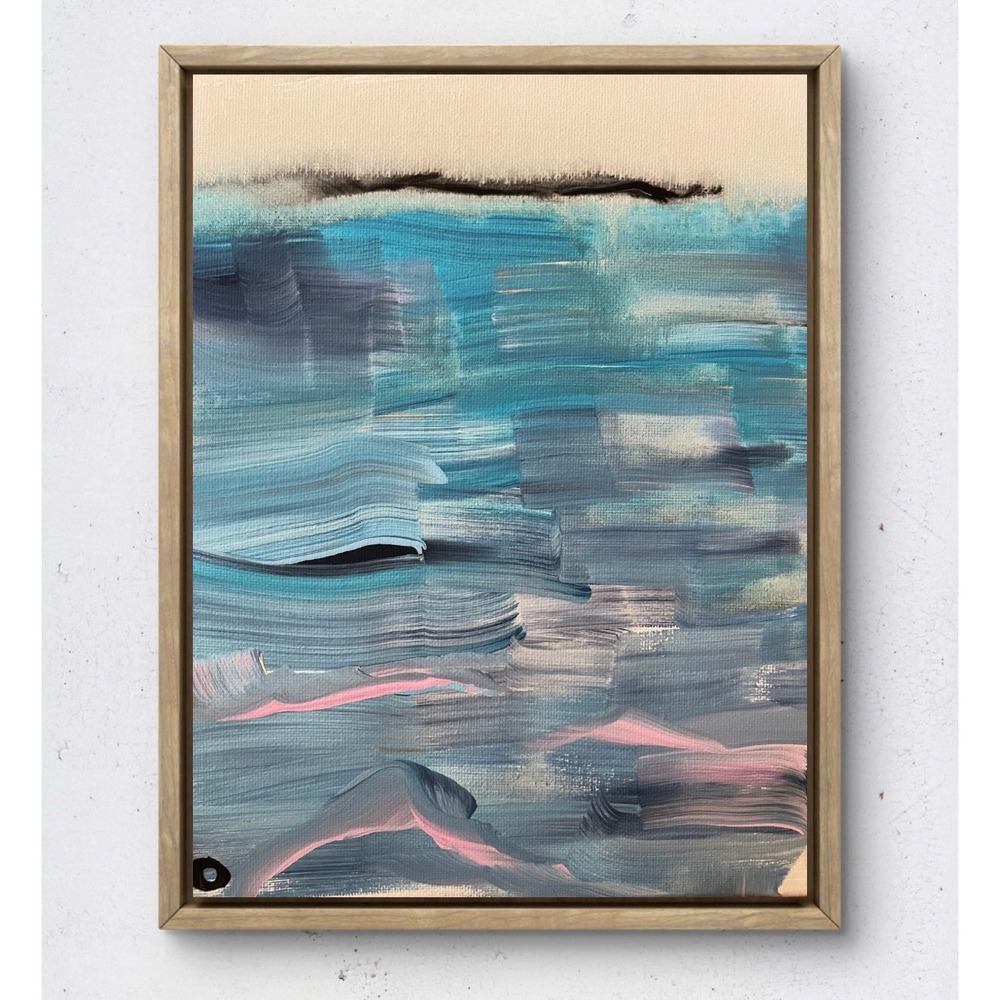 Oman Original Abstract Seascape Oil Painting 8x10 Blue Pink Coastal Canvas Art
